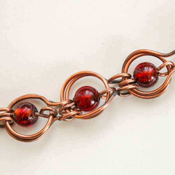 Copper Red Glass Bracelet - Adjustable