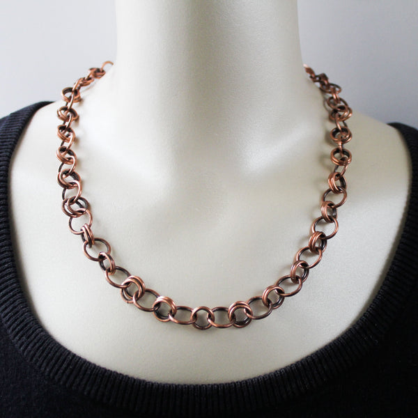 Chain Maille Copper Necklace, Matching Bracelet - Adjustable (UNISEX)