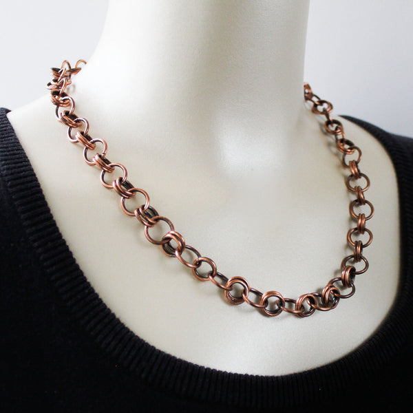 Chain Maille Copper Necklace, Matching Bracelet - Adjustable (UNISEX)