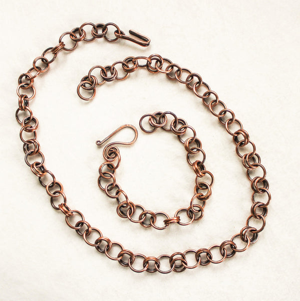 Chain Maille Copper Necklace, Matching Bracelet - Adjustable (UNISEX)