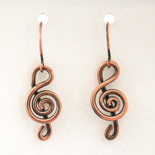 Treble Clef Copper Earrings
