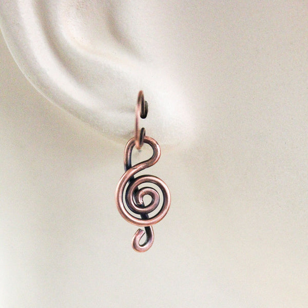 Treble Clef Copper Earrings