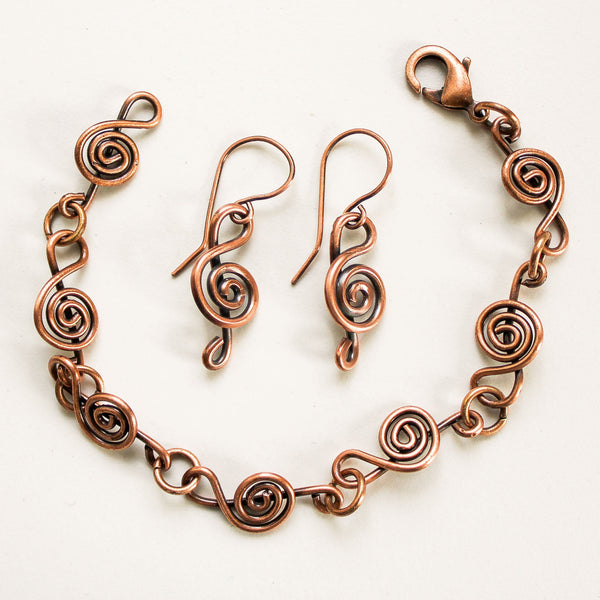 Treble Clef Copper Earrings & Bracelet