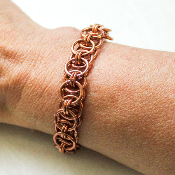 Copper Unisex Chain Mail Bracelet , Helm Weave - Adjustable