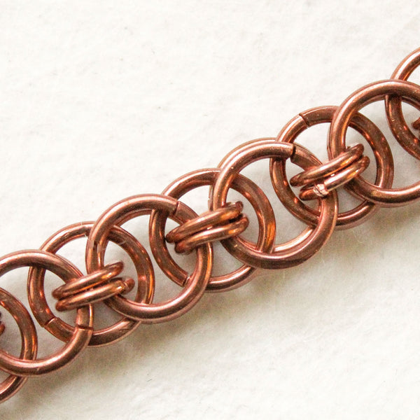 Copper Unisex Chain Mail Bracelet , Helm Weave - Adjustable