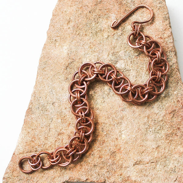 Copper Unisex Chain Mail Bracelet , Helm Weave - Adjustable