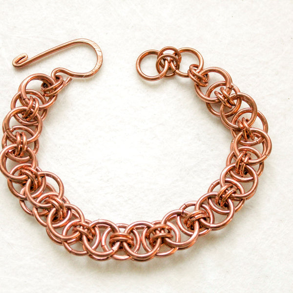 Copper Unisex Chain Mail Bracelet , Helm Weave - Adjustable