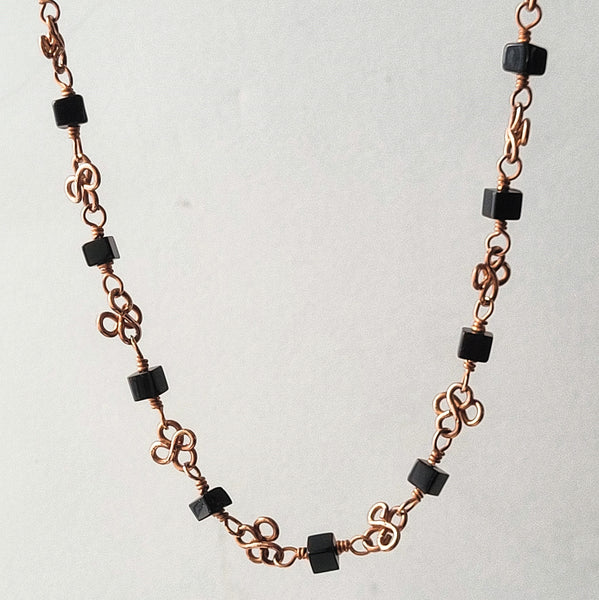 Celtic Black Onyx Copper Necklace, Matching Earrings