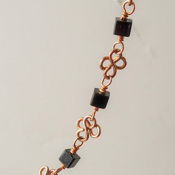 Celtic Black Onyx Copper Necklace, Matching Earrings