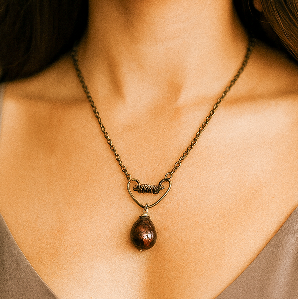 Jasper Pendant Necklace, Semi-precious Teardrop Pendant, Original Copper Necklace, Gift for Her