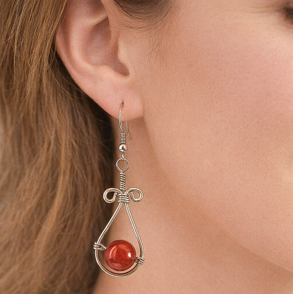 Carnelian Sterling Silver Earrings, Floral Brown Earrings