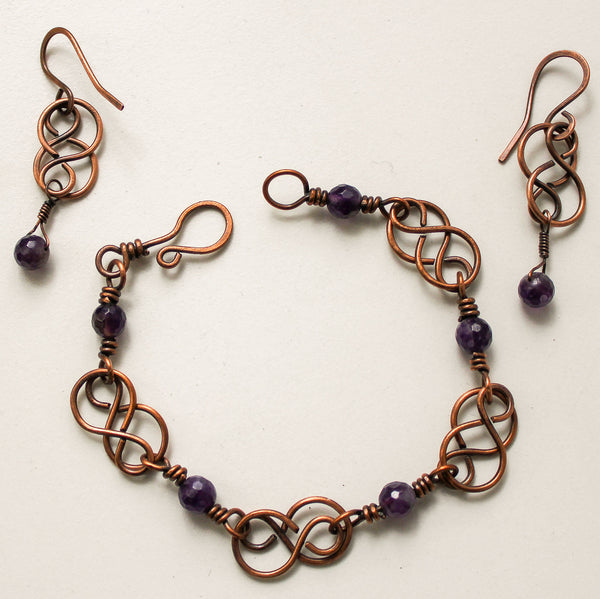 Amethyst Celtic Copper Earrings, Matching Bracelet