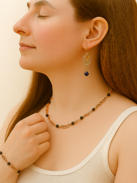 Black Onyx Copper Link Necklace, Celtic Infinity Symbol, Adjustable