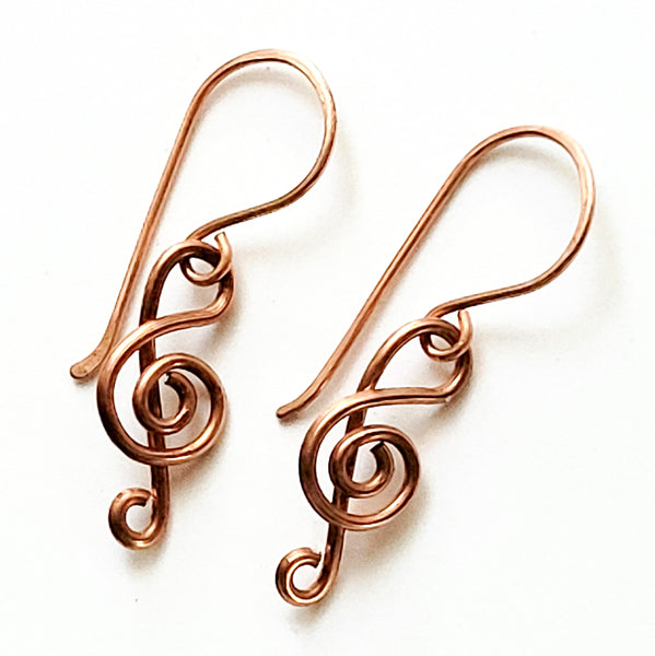 Treble Clef Copper Earrings, Music Symbol, Matching Bracelet