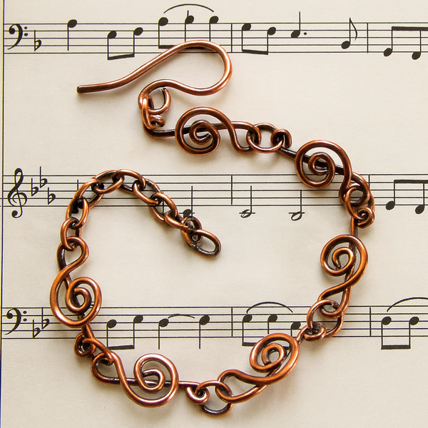 Treble Clef Copper Bracelet, Music Symbol, Matching Earrings (UNISEX)