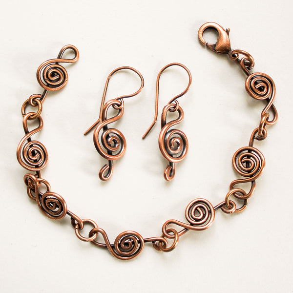 Treble Clef Copper Bracelet, Music Symbol, Matching Earrings (UNISEX)