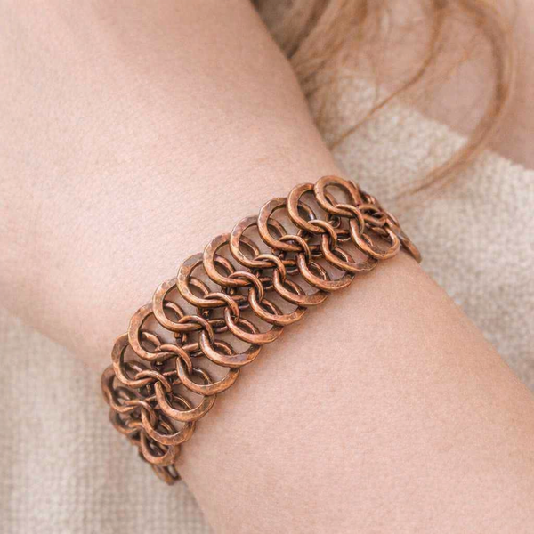 Celtic-Inspired Chunky Copper Bracelet, Infinity Figure 8, Textured Antique Finish, Unisex