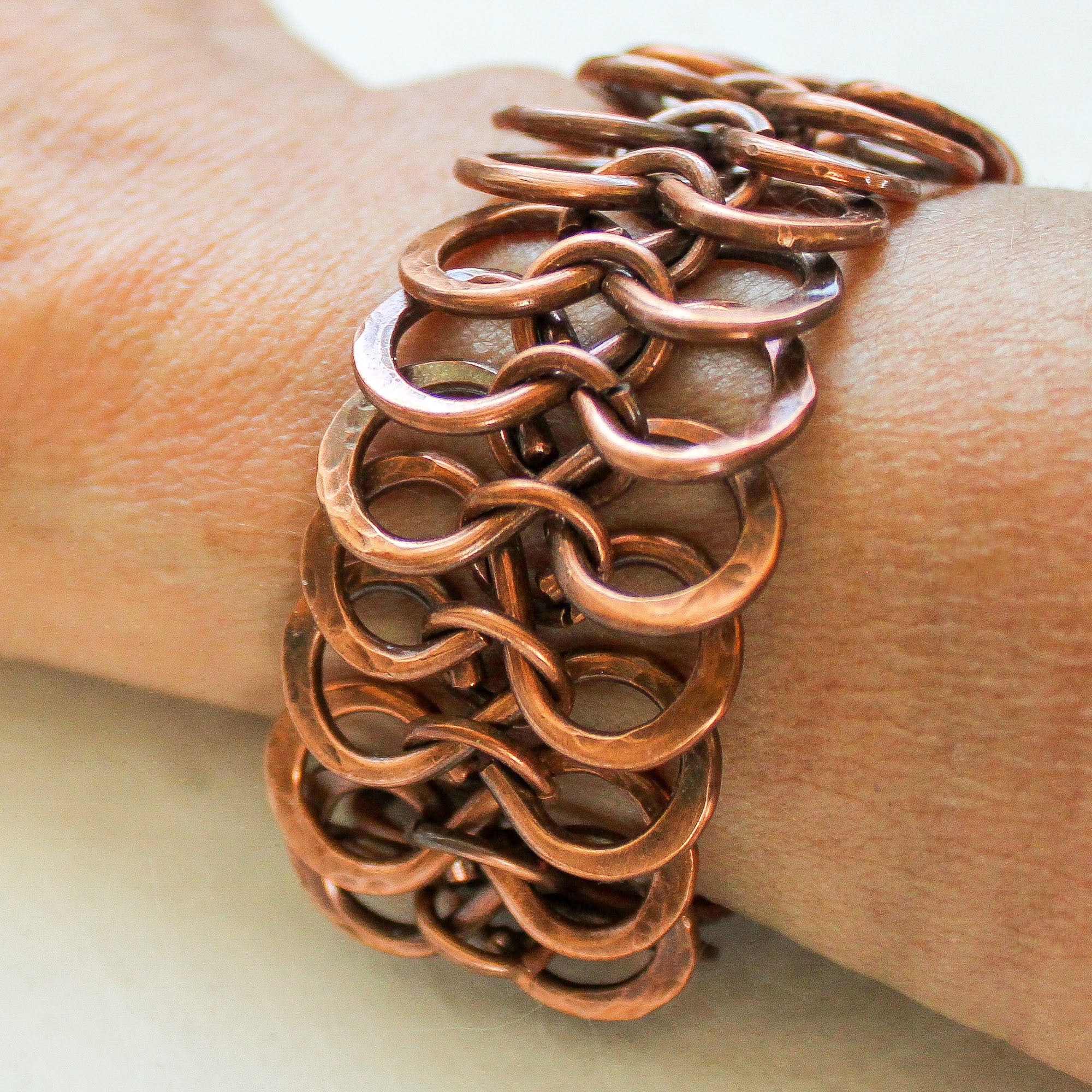 Celtic-Inspired Chunky Copper Bracelet – Infinity Figure 8, Textured Antique Finish, Unisex