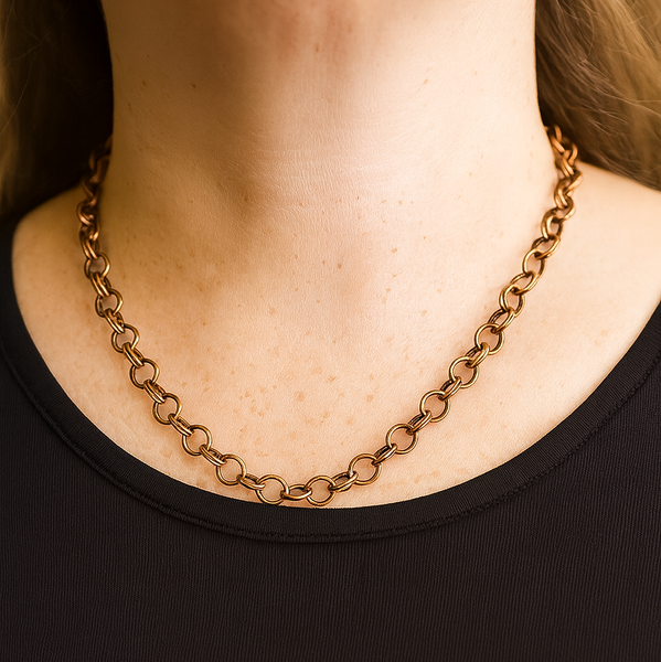 Handcrafted Copper Chain Necklace, 2‑in‑1 Chain Maille Weave, Rustic Patina, Unisex Adjustable Copper Chain