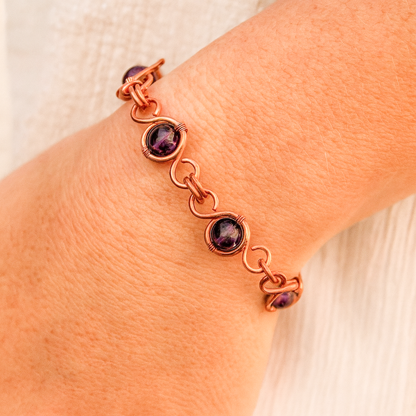 Exquisite Amethyst Copper Link Chain bracelet, Matching Set – Perfect Gift for Her