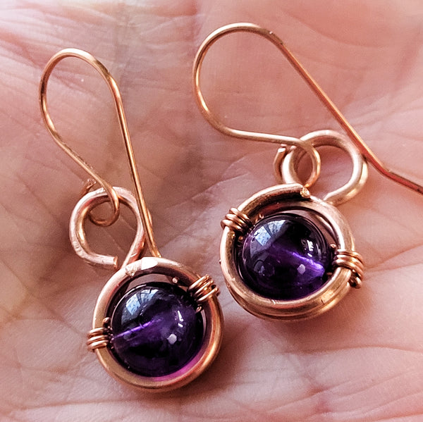 Exquisite Amethyst Copper Earrings, Matching Set – Perfect Gift for Her