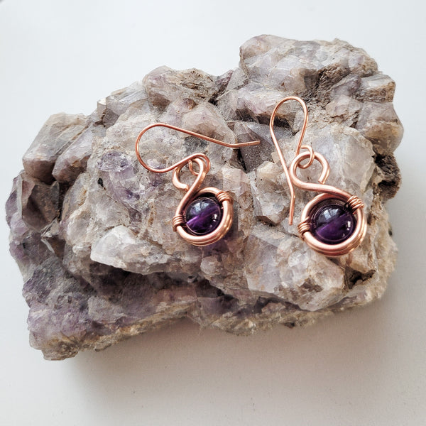 Exquisite Amethyst Copper Earrings, Matching Set – Perfect Gift for Her