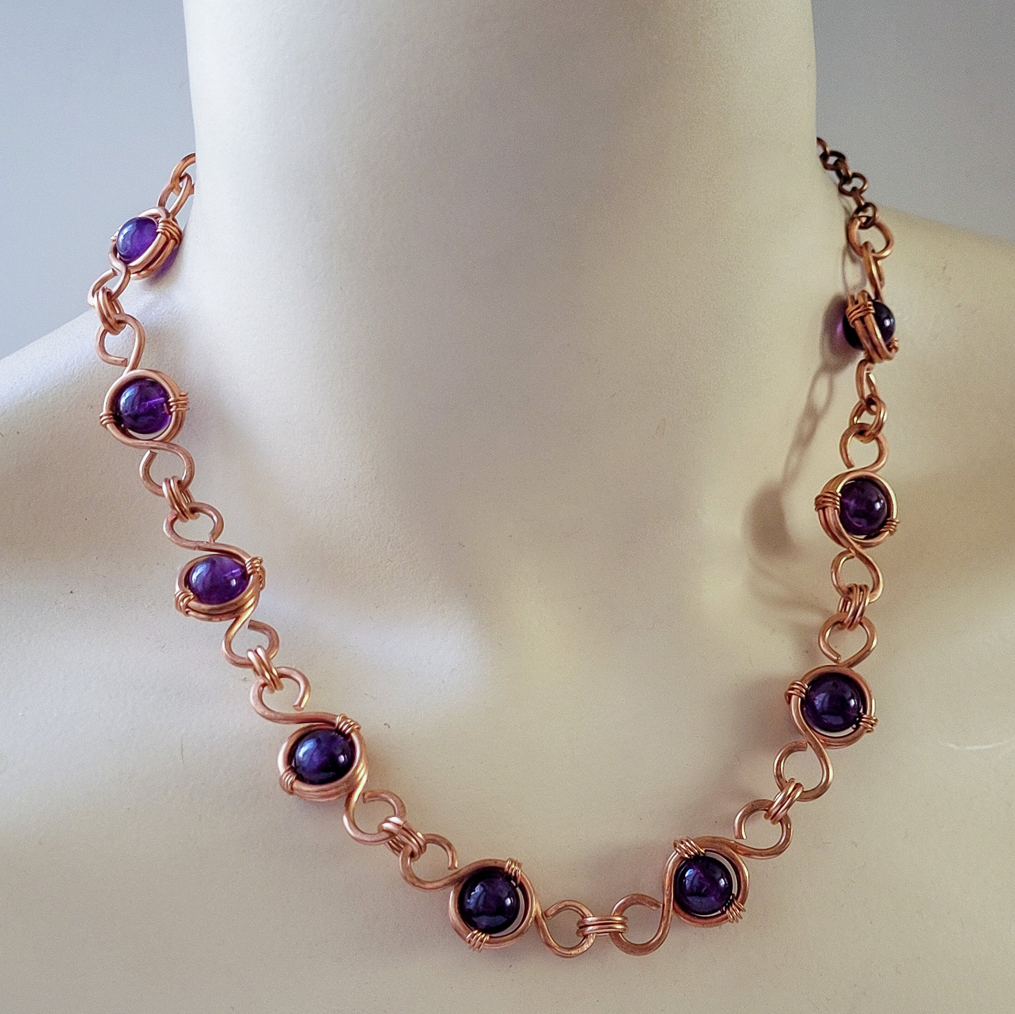 Amethyst Copper Link Chain Necklace, Matching Set – Perfect Gift for Her