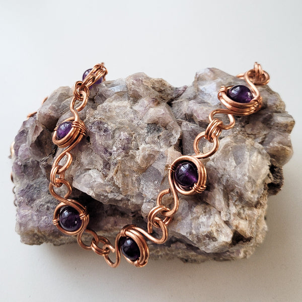 Amethyst Copper Link Chain Necklace, Matching Set – Perfect Gift for Her