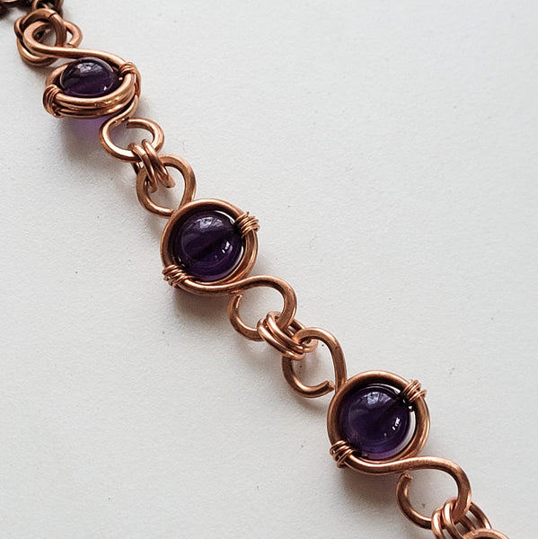 Amethyst Copper Link Chain Necklace, Matching Set – Perfect Gift for Her