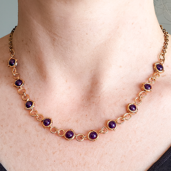 Amethyst Copper Link Chain Necklace, Matching Set – Perfect Gift for Her