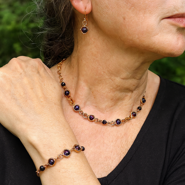 Amethyst Copper Link Chain Necklace, Matching Set – Perfect Gift for Her