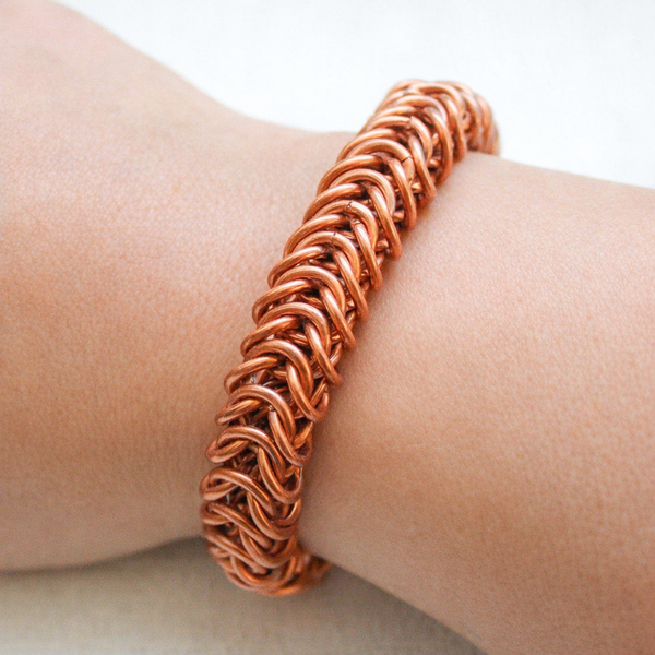 Chain Maille Copper Bracelet, Chunky Man Copper Bracelet, Box Weave Link Bracelet