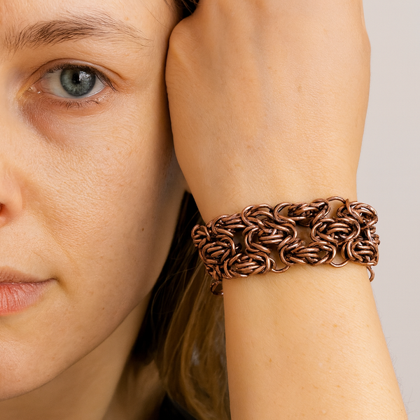 Byzantine Copper Bracelet, Chain Maille Handcrafted Bracelet, Patinated Link Bracelet