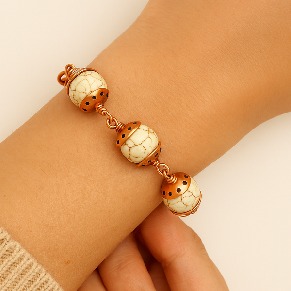 Elegant Magnesite Bracelet with Copper Accents, Adjustable, Lightweight, Gift for Her