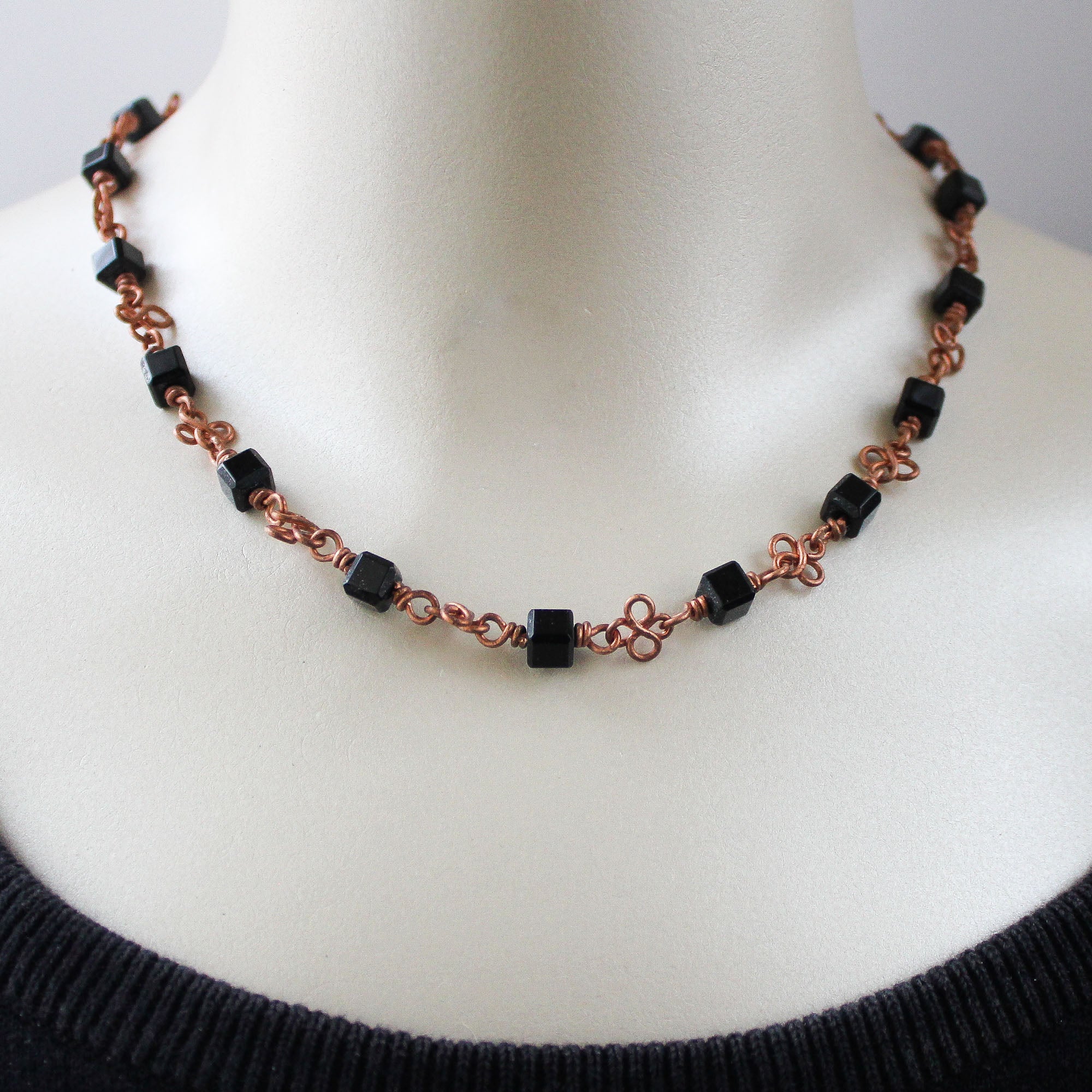 Celtic Black Onyx Copper Necklace, Matching Earrings