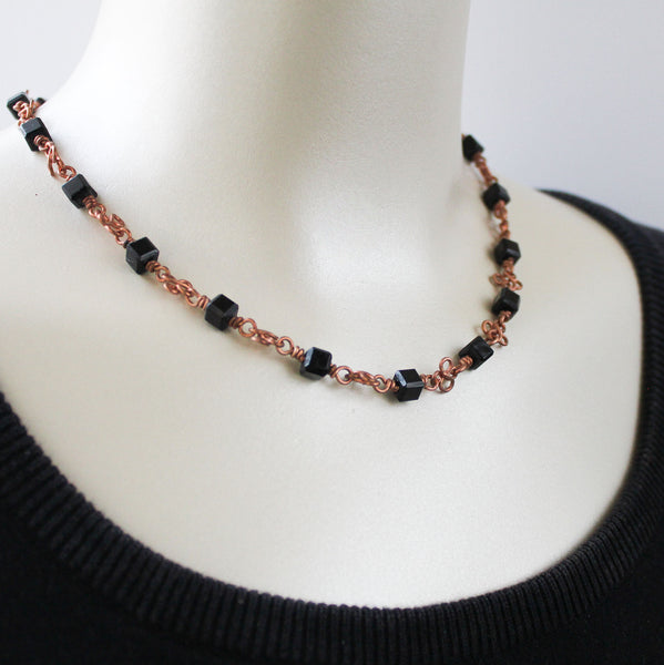 Celtic Black Onyx Copper Necklace, Matching Earrings