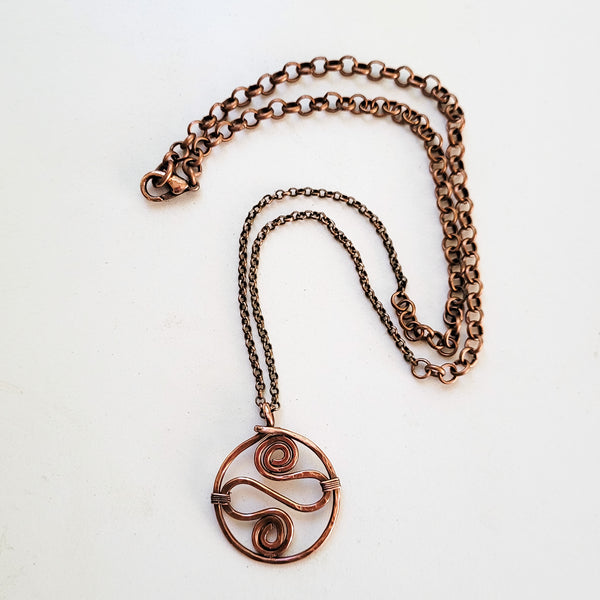 Celtic Copper Pendant Necklace, Handcrafted Spiral Necklace, Gift for Her, Gift for Him