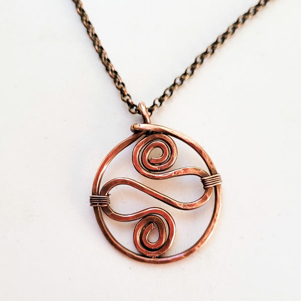 Celtic Copper Pendant Necklace, Handcrafted Spiral Necklace, Gift for Her, Gift for Him