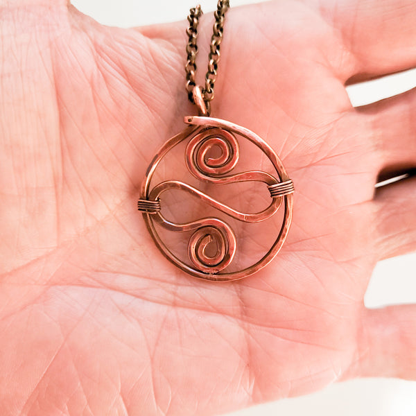 Celtic Copper Pendant Necklace, Handcrafted Spiral Necklace, Gift for Her, Gift for Him