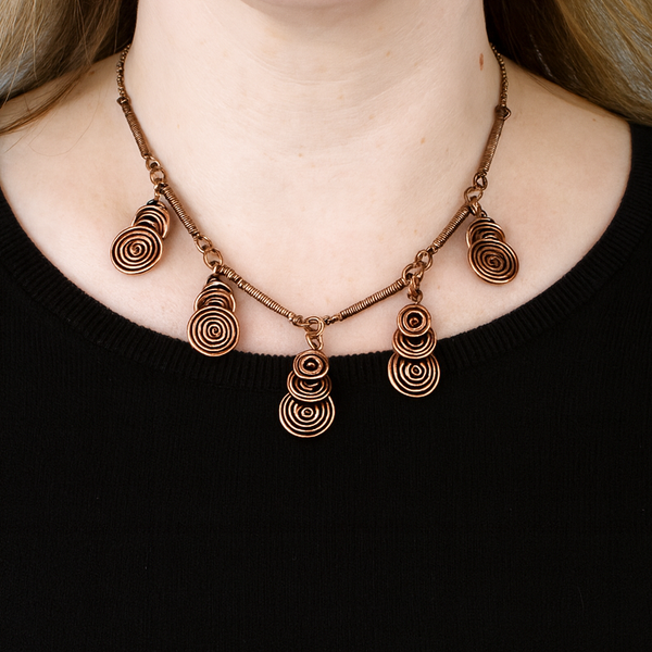 Copper Spiral Necklace, Infinity Symbol Pendants, Adjustable