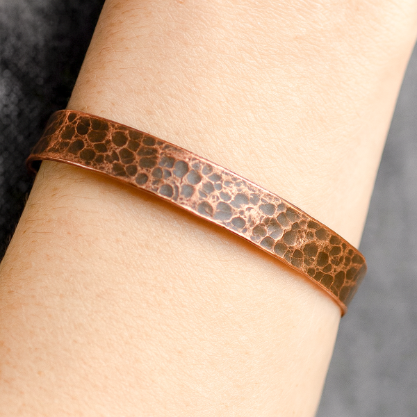 Copper Cuff Bracelet for Women, Rustic Textured Patina Cuff, Everyday Stacking Bracelet