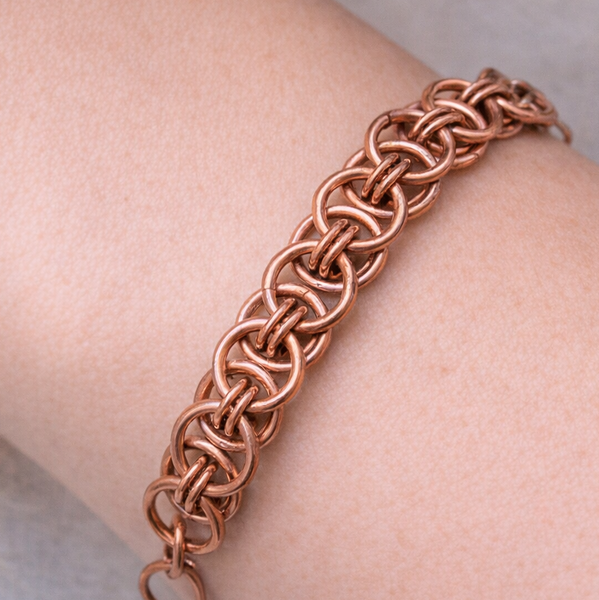 Copper Unisex Chain Mail Bracelet , Helm Weave Chain Bracelet, Adjustable