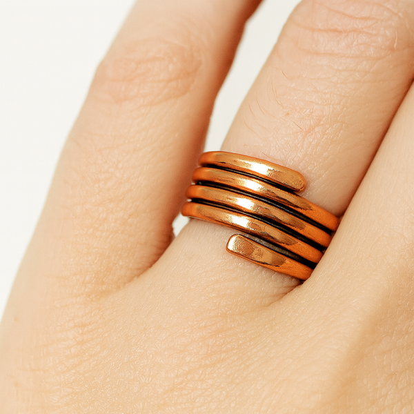 Handcrafted Unisex Copper Ring — Four‑Coil Pure Copper Band (Sizes 3–13)