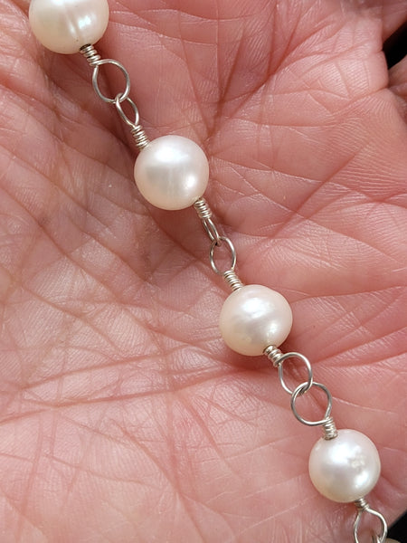 Elegant Sterling Silver Pearl Bracelet, Genuine Freshwater Pearls, Adjustable, Matching Earrings