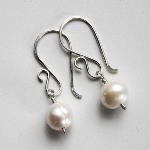 Classic Freshwater Pearl Sterling Silver Earrings, Floral Hooks, Timeless