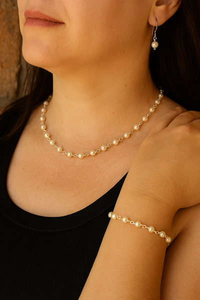 Classic Freshwater Pearl Sterling Silver Earrings, Floral Hooks, Timeless, Matching Bracelet