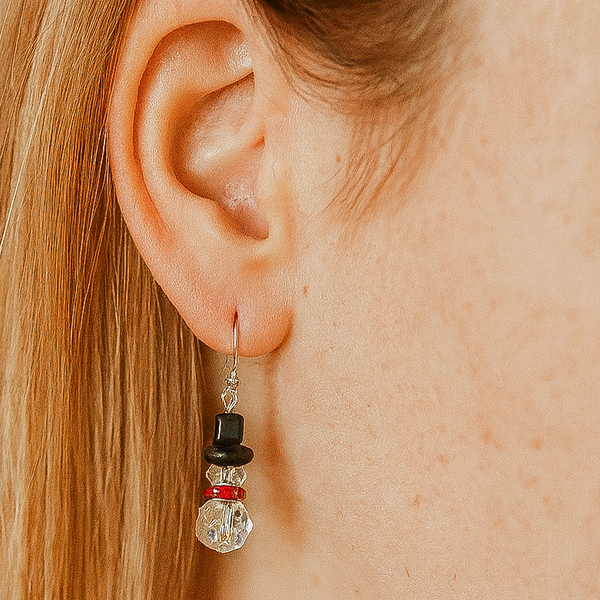 Swarovski Crystal Snowman Earrings, Winter Holiday Earrings