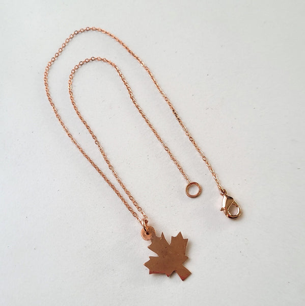 Minimalist Maple Leaf Copper Pendant Necklace, Canadian Symbol, Matching Earrings