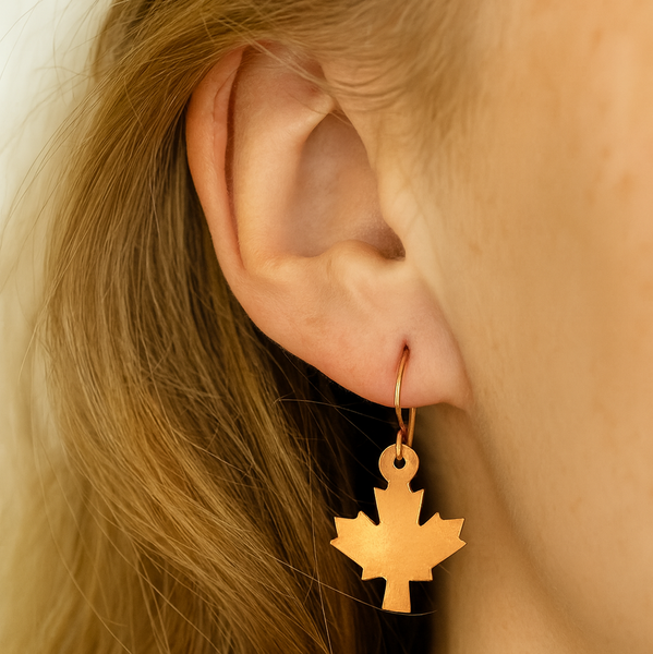 Minimalist Maple Leaf Copper Earrings, Canadian Symbol, Matching Pendant Necklace, Gift for Her
