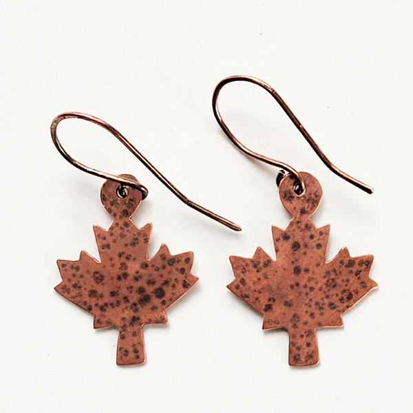Minimalist Maple Leaf Copper Earrings, Canadian Symbol, Matching Pendant Necklace, Gift for Her